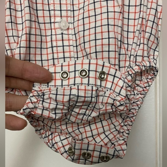 Janie and Jack Plaid Poplin Collared Button Down Long Sleeve Bodysuit Size 6-12M - Picture 7 of 7